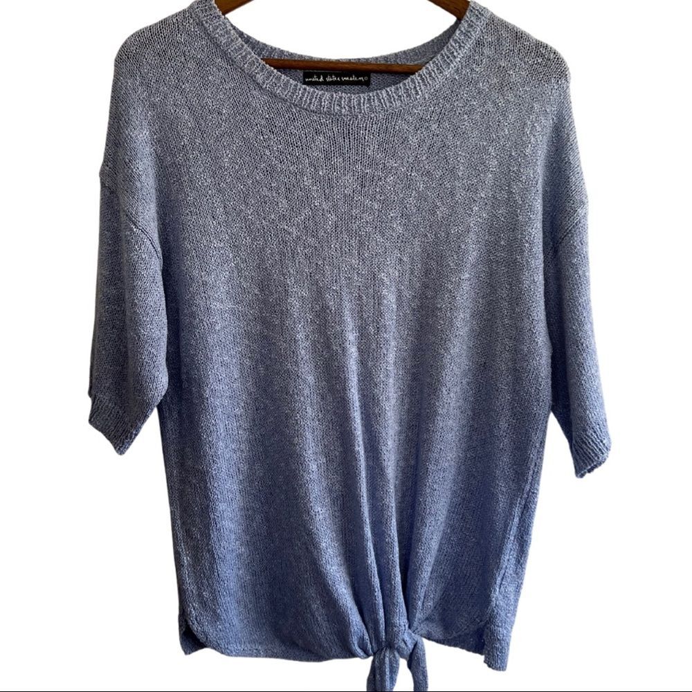 United States Sweaters Blue Tie Front Knit Top XL Short Sleeve Lightweight